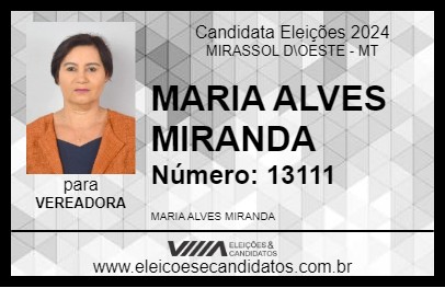 Candidato MARIA ALVES MIRANDA 2024 - MIRASSOL D\OESTE - Eleições