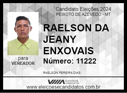 Candidato RAELSON DA JEANY ENXOVAIS 2024 - PEIXOTO DE AZEVEDO - Eleições