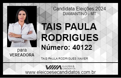 Candidato TAIS PAULA RODRIGUES 2024 - DIAMANTINO - Eleições