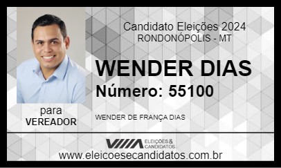 Candidato WENDER DIAS 2024 - RONDONÓPOLIS - Eleições