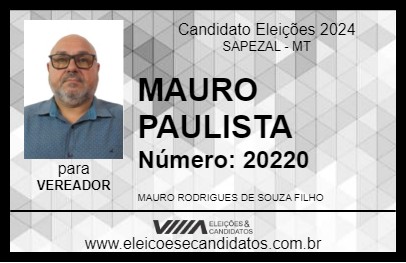 Candidato MAURO PAULISTA 2024 - SAPEZAL - Eleições