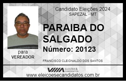 Candidato PARAIBA DO SALGADO 2024 - SAPEZAL - Eleições