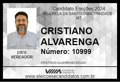 Candidato CRISTIANO ALVARENGA 2024 - VILA BELA DA SANTÍSSIMA TRINDADE - Eleições