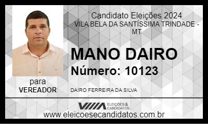 Candidato MANO DAIRO 2024 - VILA BELA DA SANTÍSSIMA TRINDADE - Eleições