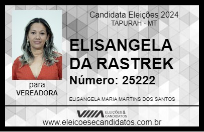 Candidato ELISANGELA DA RASTREK 2024 - TAPURAH - Eleições