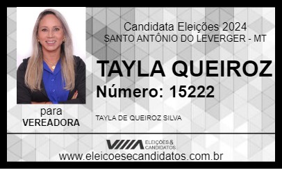 Candidato TAYLA QUEIROZ 2024 - SANTO ANTÔNIO DO LEVERGER - Eleições