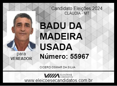 Candidato BADU DA MADEIRA USADA 2024 - CLÁUDIA - Eleições