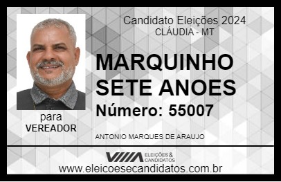 Candidato MARQUINHO SETE ANOES 2024 - CLÁUDIA - Eleições