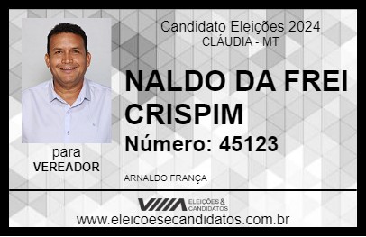 Candidato NALDO DA FREI CRISPIM 2024 - CLÁUDIA - Eleições