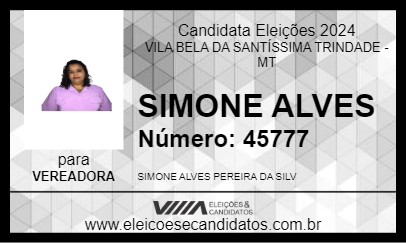 Candidato SIMONE ALVES 2024 - VILA BELA DA SANTÍSSIMA TRINDADE - Eleições