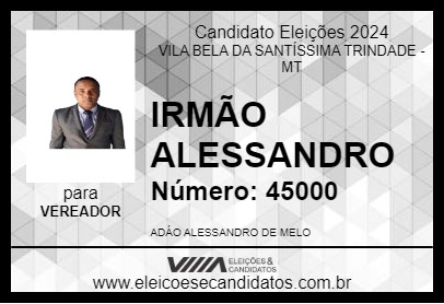 Candidato IRMÃO ALESSANDRO 2024 - VILA BELA DA SANTÍSSIMA TRINDADE - Eleições