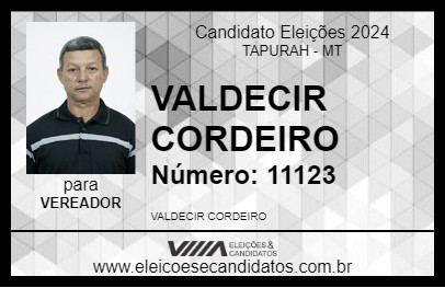 Candidato VALDECIR CORDEIRO 2024 - TAPURAH - Eleições