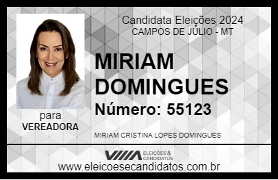 Candidato MIRIAM DOMINGUES 2024 - CAMPOS DE JÚLIO - Eleições