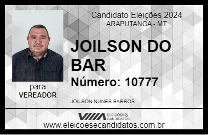 Candidato JOILSON DO BAR 2024 - ARAPUTANGA - Eleições