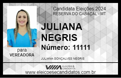 Candidato JULIANA NEGRIS 2024 - RESERVA DO CABAÇAL - Eleições