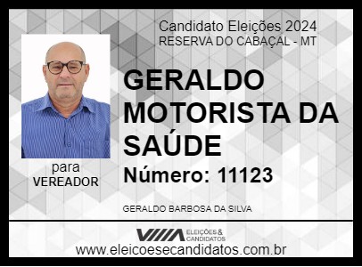 Candidato GERALDO MOTORISTA DA SAÚDE  2024 - RESERVA DO CABAÇAL - Eleições