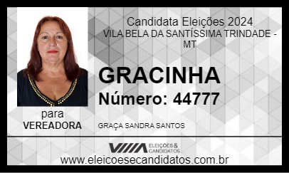 Candidato GRACINHA 2024 - VILA BELA DA SANTÍSSIMA TRINDADE - Eleições