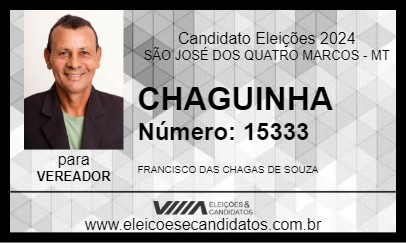 Candidato CHAGUINHA 2024 - SÃO JOSÉ DOS QUATRO MARCOS - Eleições