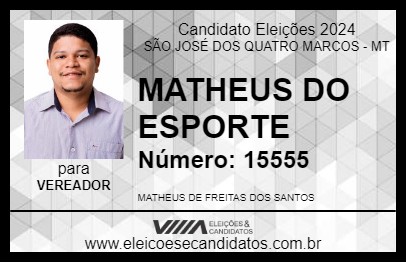 Candidato MATHEUS DO ESPORTE 2024 - SÃO JOSÉ DOS QUATRO MARCOS - Eleições