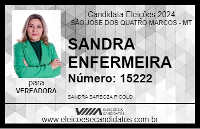 Candidato SANDRA ENFERMEIRA  2024 - SÃO JOSÉ DOS QUATRO MARCOS - Eleições