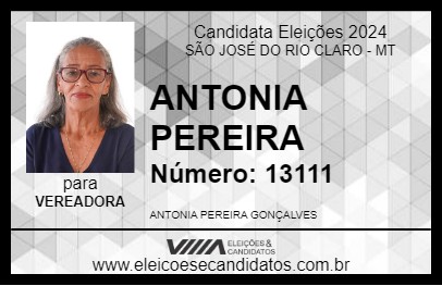 Candidato ANTONIA PEREIRA 2024 - SÃO JOSÉ DO RIO CLARO - Eleições