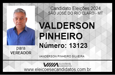 Candidato VALDERSON PINHEIRO 2024 - SÃO JOSÉ DO RIO CLARO - Eleições