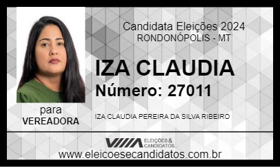 Candidato IZA CLAUDIA 2024 - RONDONÓPOLIS - Eleições