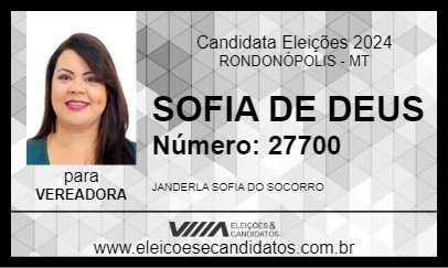 Candidato SOFIA DE DEUS 2024 - RONDONÓPOLIS - Eleições