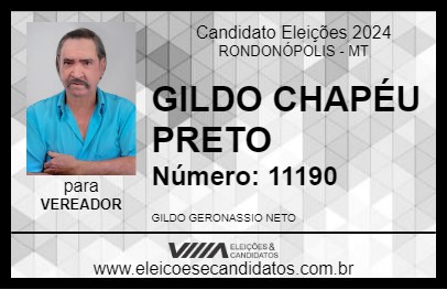 Candidato GILDO CHAPÉU PRETO 2024 - RONDONÓPOLIS - Eleições