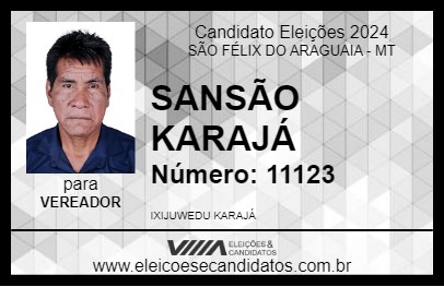 Candidato SANSÃO KARAJÁ 2024 - SÃO FÉLIX DO ARAGUAIA - Eleições