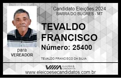 Candidato TEVALDO FRANCISCO 2024 - BARRA DO BUGRES - Eleições