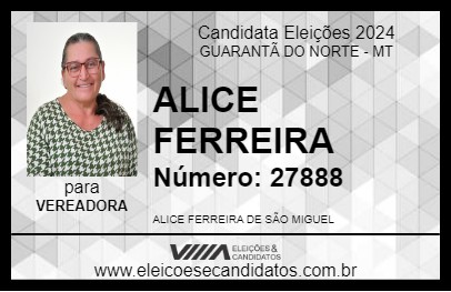 Candidato ALICE FERREIRA 2024 - GUARANTÃ DO NORTE - Eleições