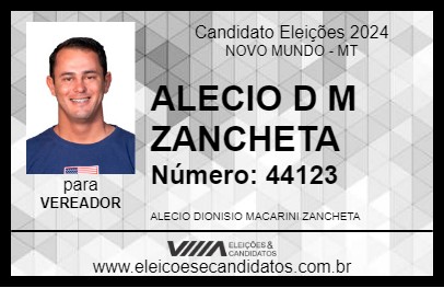 Candidato ALECIO D M ZANCHETA 2024 - NOVO MUNDO - Eleições