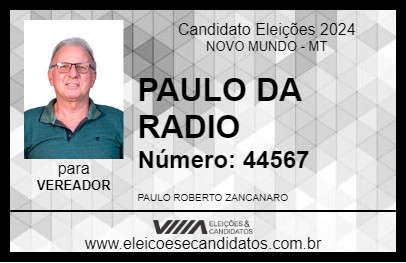 Candidato PAULO DA RADIO 2024 - NOVO MUNDO - Eleições