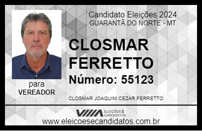 Candidato CLOSMAR FERRETTO 2024 - GUARANTÃ DO NORTE - Eleições