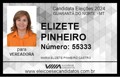 Candidato ELIZETE PINHEIRO 2024 - GUARANTÃ DO NORTE - Eleições