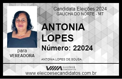 Candidato ANTONIA LOPES 2024 - GAÚCHA DO NORTE - Eleições