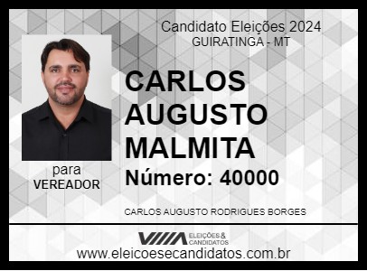 Candidato CARLOS AUGUSTO MALMITA 2024 - GUIRATINGA - Eleições