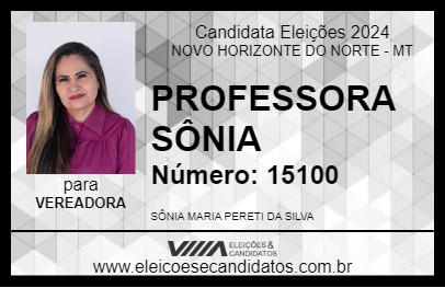 Candidato PROFESSORA SÔNIA 2024 - NOVO HORIZONTE DO NORTE - Eleições