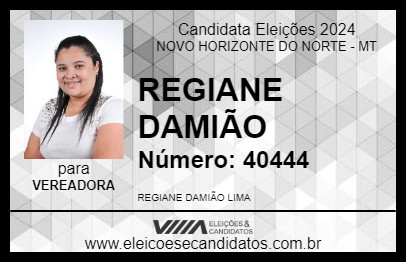 Candidato REGIANE DAMIÃO 2024 - NOVO HORIZONTE DO NORTE - Eleições