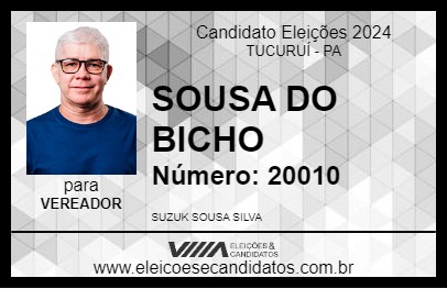 Candidato SOUSA DO BICHO 2024 - TUCURUÍ - Eleições