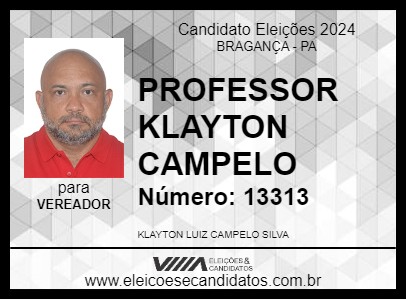 Candidato PROFESSOR KLAYTON CAMPELO 2024 - BRAGANÇA - Eleições