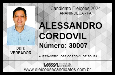 Candidato ALESSANDRO CORDOVIL 2024 - ANANINDEUA - Eleições