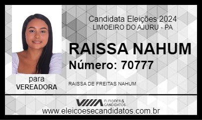 Candidato RAISSA NAHUM 2024 - LIMOEIRO DO AJURU - Eleições