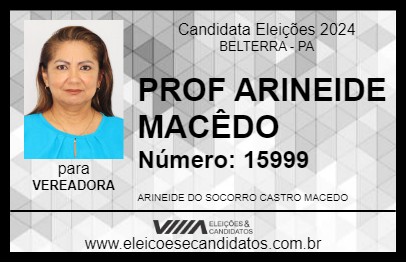 Candidato PROF ARINEIDE MACÊDO 2024 - BELTERRA - Eleições