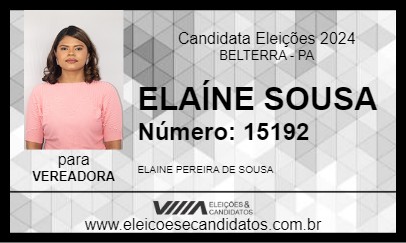 Candidato ELAÍNE SOUSA 2024 - BELTERRA - Eleições