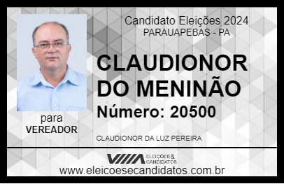 Candidato CLAUDIONOR DO MENINÃO 2024 - PARAUAPEBAS - Eleições