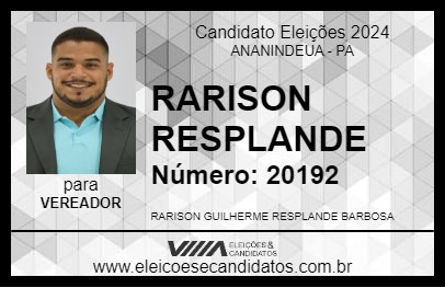 Candidato RARISON RESPLANDE 2024 - ANANINDEUA - Eleições