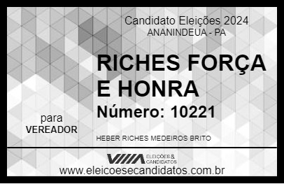 Candidato RICHES FORÇA E HONRA 2024 - ANANINDEUA - Eleições