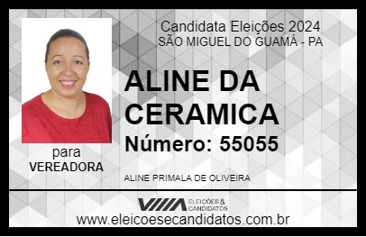 Candidato ALINE DA CERAMICA 2024 - SÃO MIGUEL DO GUAMÁ - Eleições